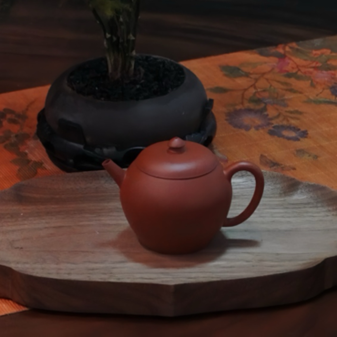 【100cc】箬笠壶 小煤窑生砂朱泥 半手工