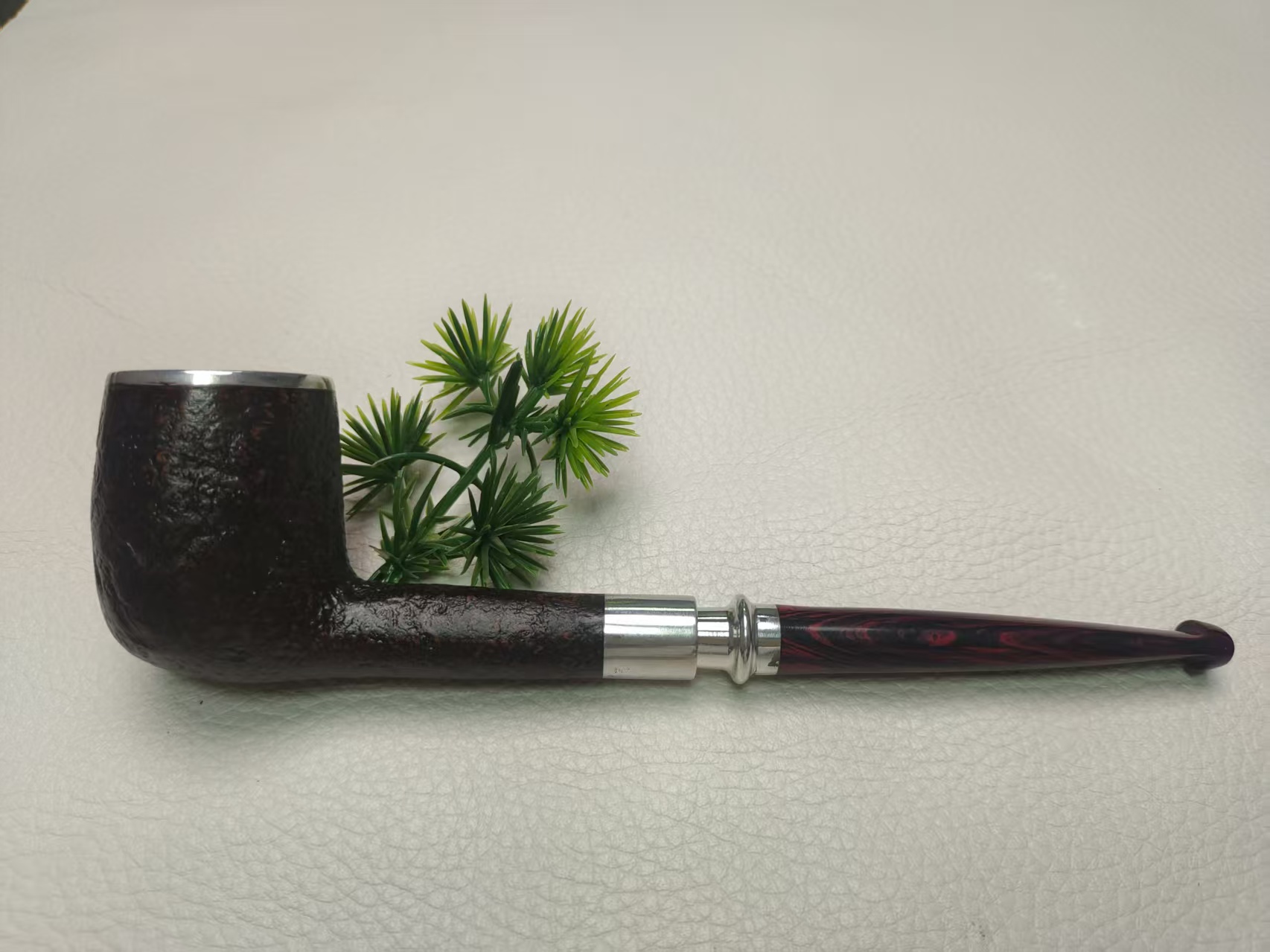手工石楠木军插三圈精品烟斗