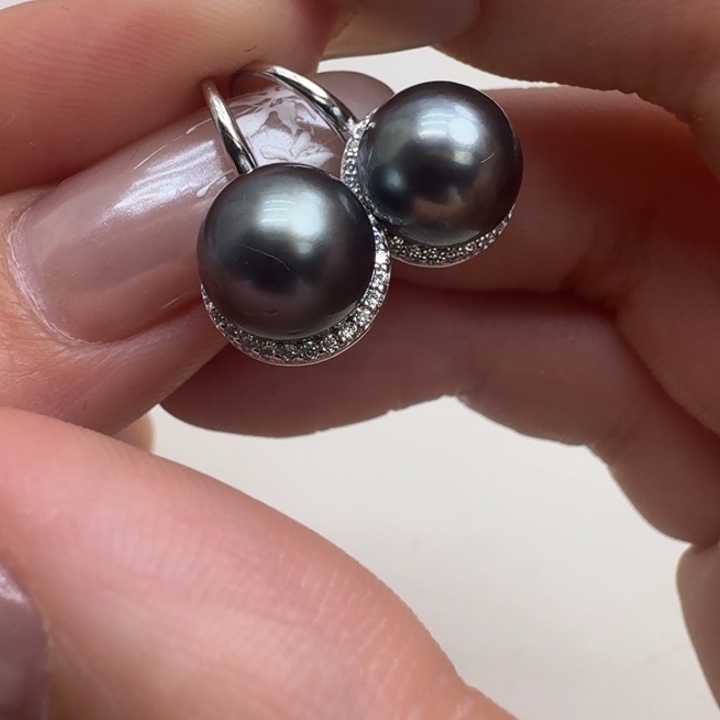 银S925镶嵌海水珍珠耳饰