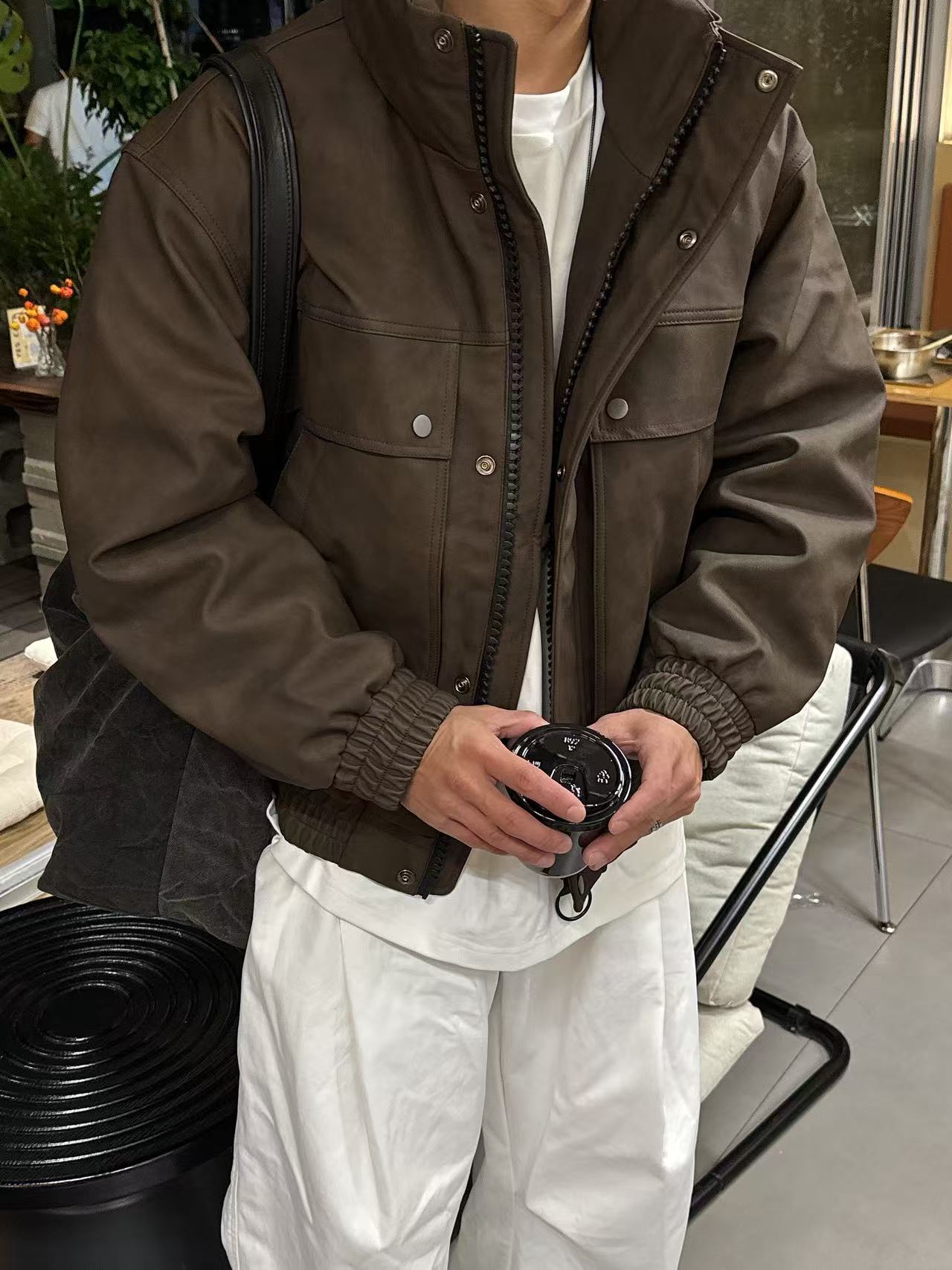 2025冬季新款羽绒服男多口袋PU立领宽松加厚保暖外套潮18291