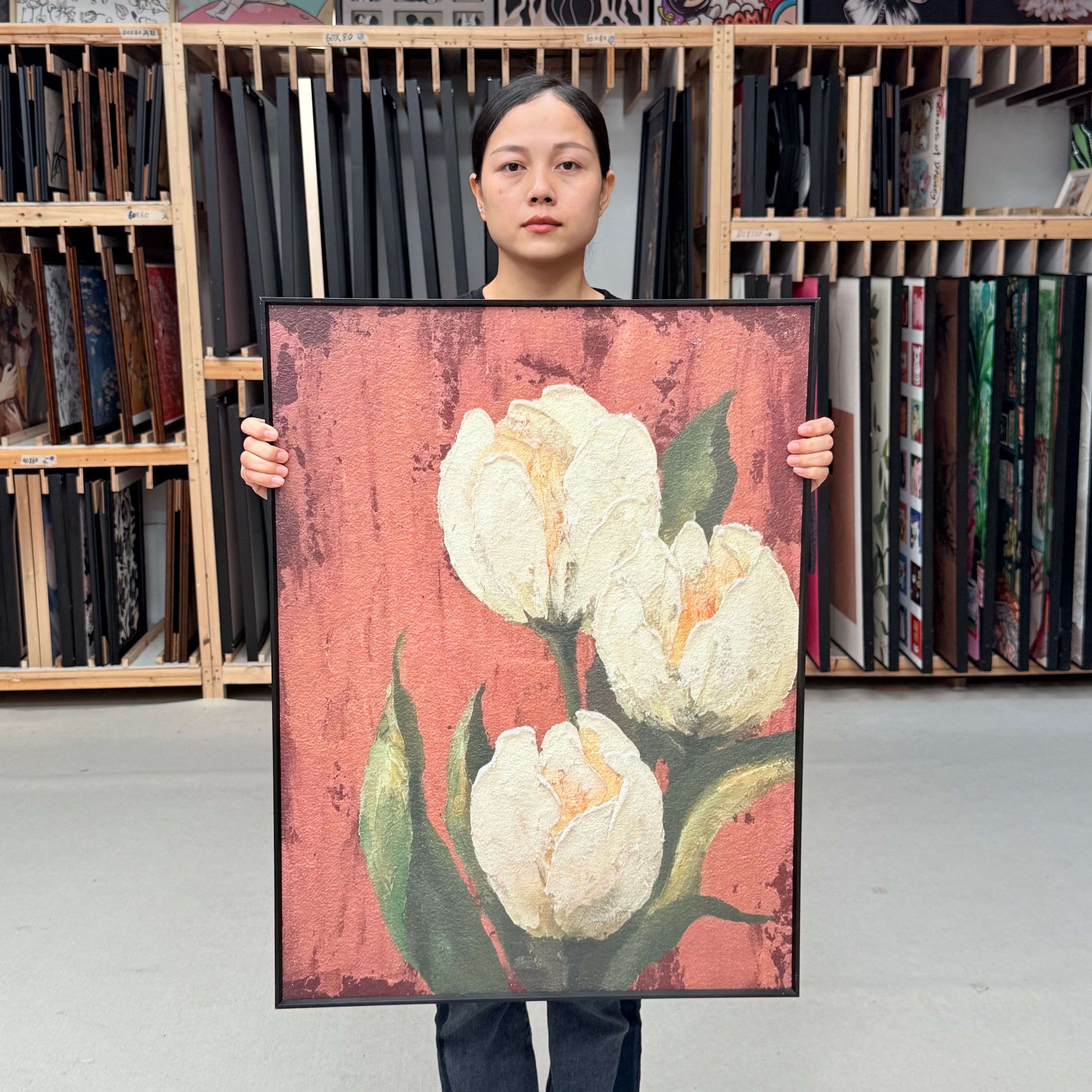 法式复古花卉砂岩高级感客厅沙发背景墙G060郁金香花6080