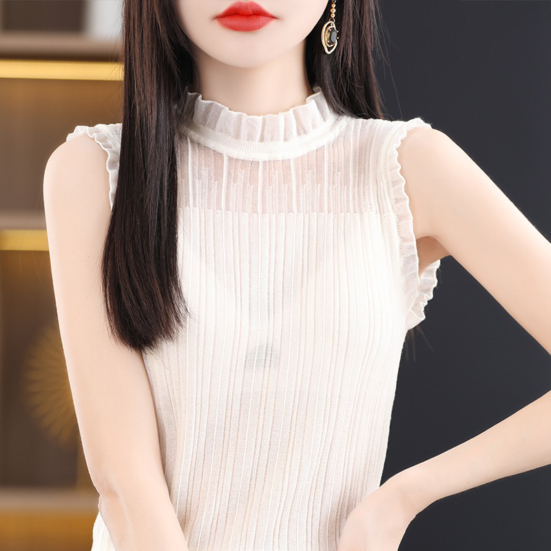 澳洲美丽诺精纺羊毛拼接蕾丝针织花边领洋气修身显瘦百搭叠穿四季