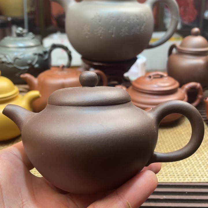 茶壶紫砂紫泥柿圆手工制作