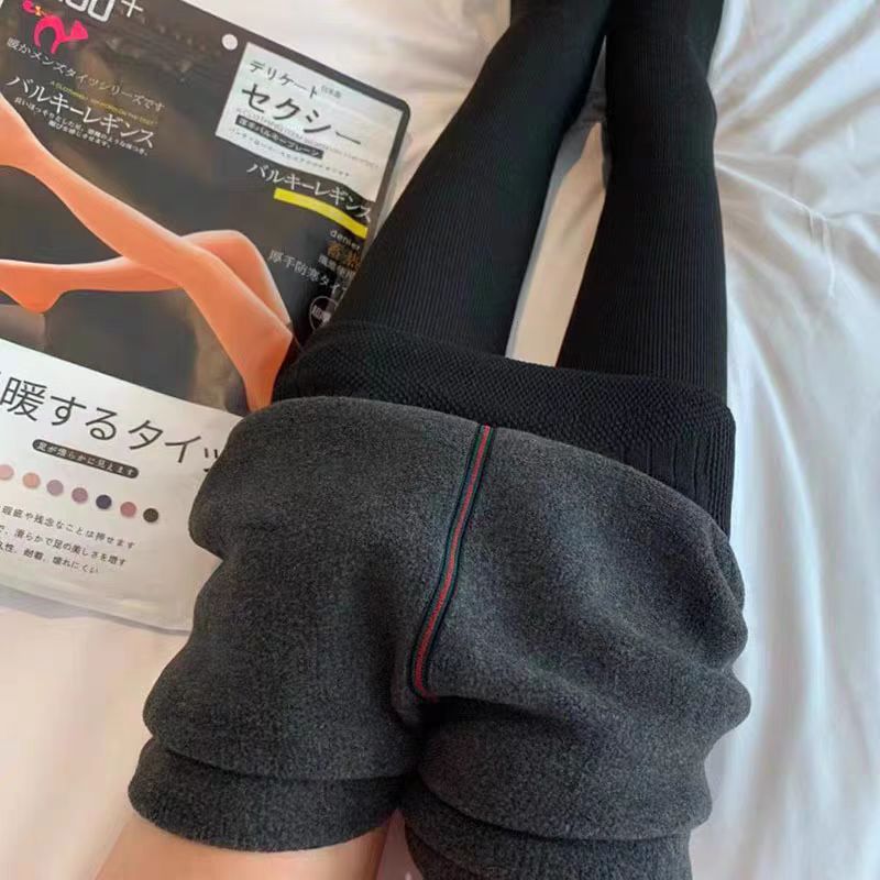 日系羊脂袜棉秋冬加绒保暖打底裤女棉竖条1200D高腰显瘦 