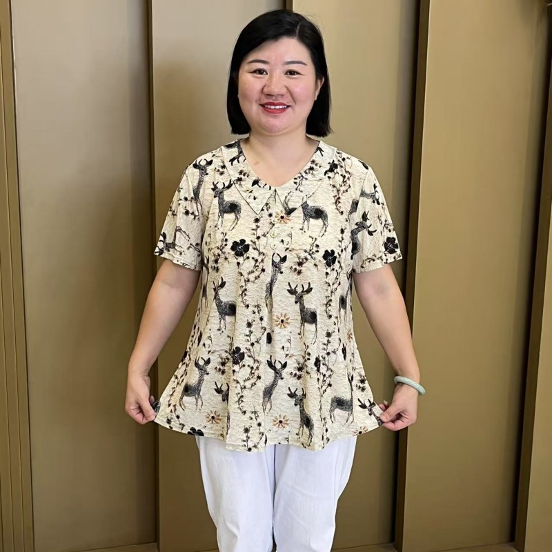 100-240斤夏季新款娃娃领碎花洋气减龄薄款大码上衣