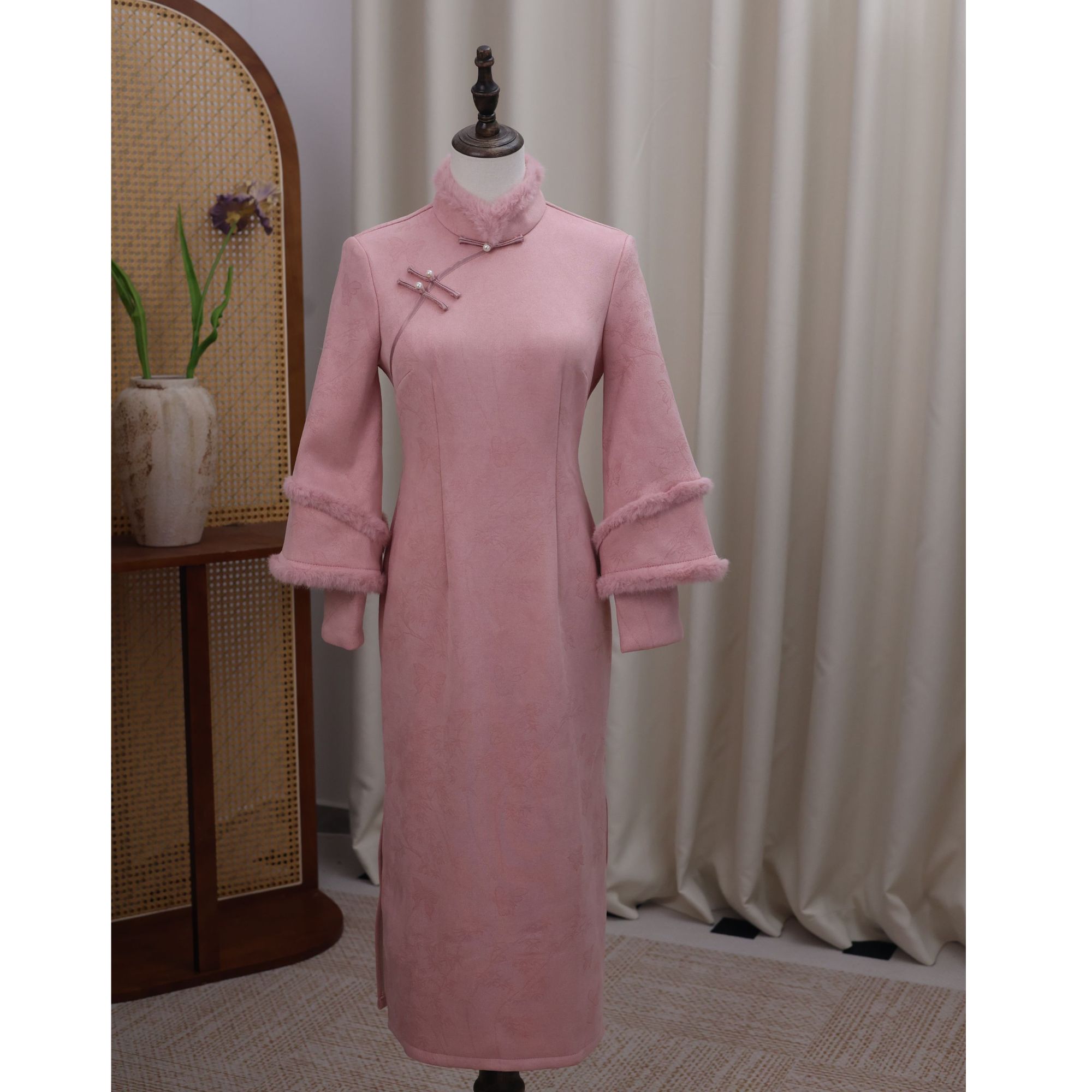 【予露】苏囡囡旗袍新中式冬季新款加绒加厚倒大袖旗袍长度约120