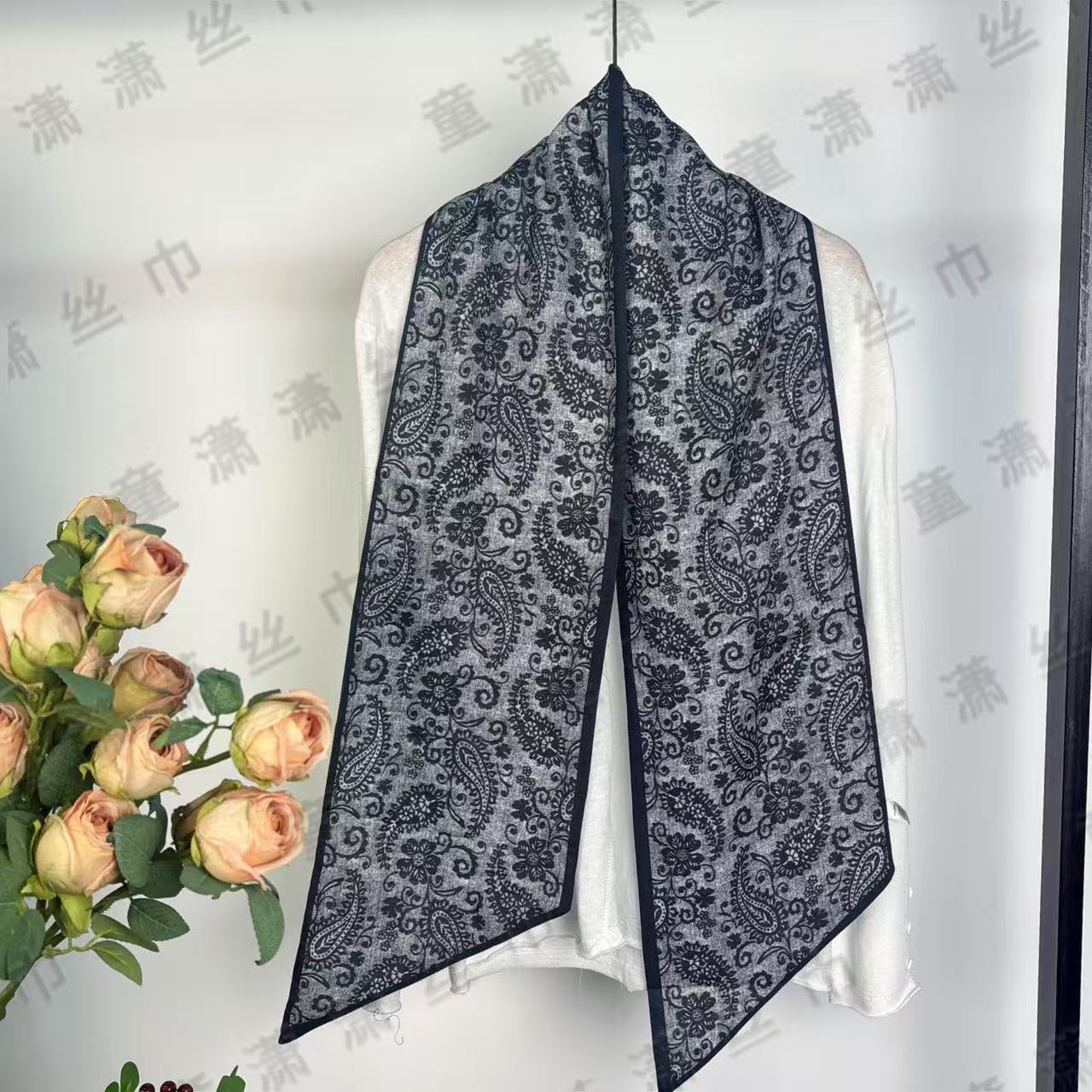 （墨澜腰果）斜角围巾20*145左右长条巾