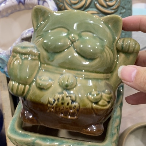 陶瓷小绿色招财猫3113313