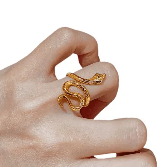 铜合金戒指 灵蛇戒指金色复古小众轻奢戒指纹理蛇缠绕蛇形微镶