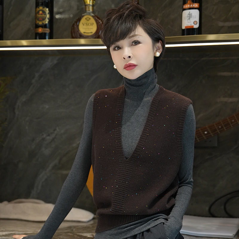 【感恩老粉 满天星】秋冬加厚保暖百搭休闲V领无袖针织衫 MG7353