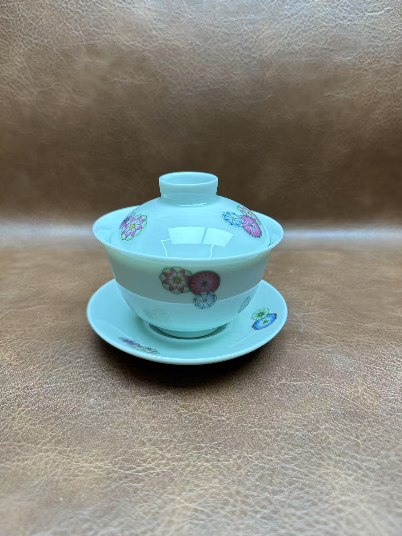 莉火火茶器 小清新11号盖碗-蓝色-皮球花-5322（直播专享）