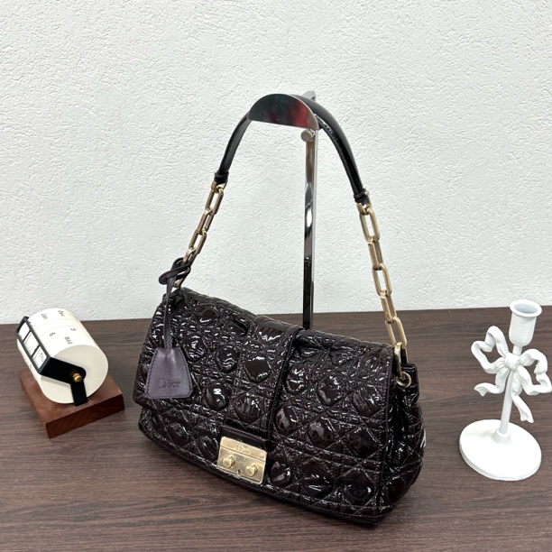 90新 DIOR/迪奥 深紫色漆皮翻盖托特单肩包奢侈底长32124388