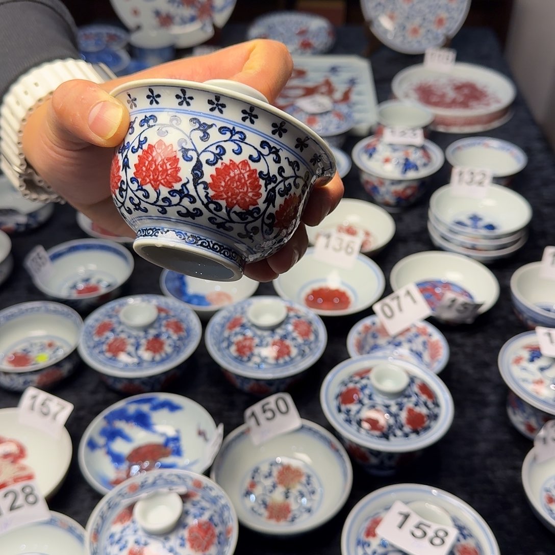 快***求青花釉里红元宝盖碗