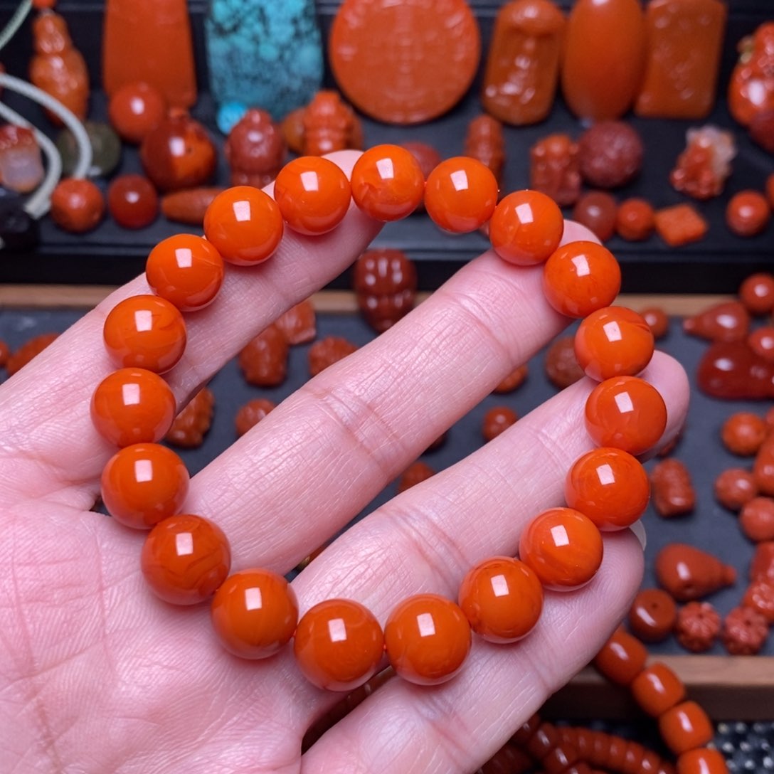 南红玛瑙火焰纹手串未镶嵌