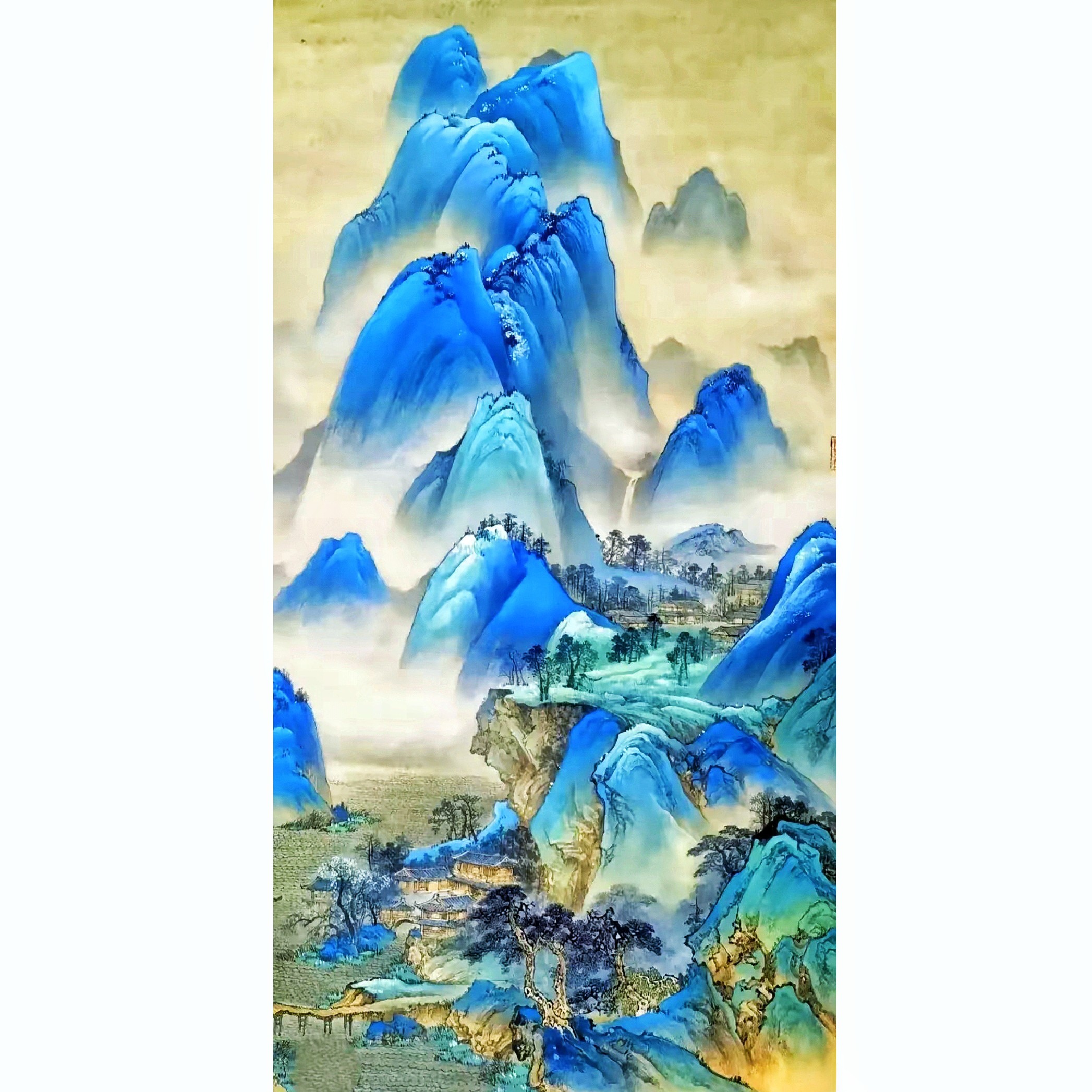 DMC十字绣棉线刺绣新款玄关绣花-中国风青山绿水福运图玄关十字绣