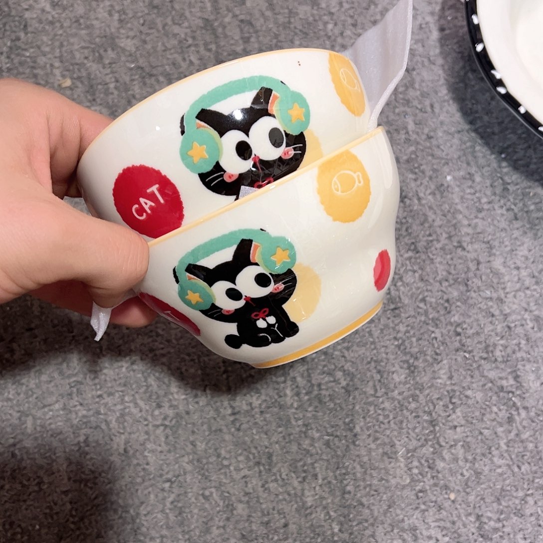 陶瓷小黑猫四点五寸葫芦碗两只