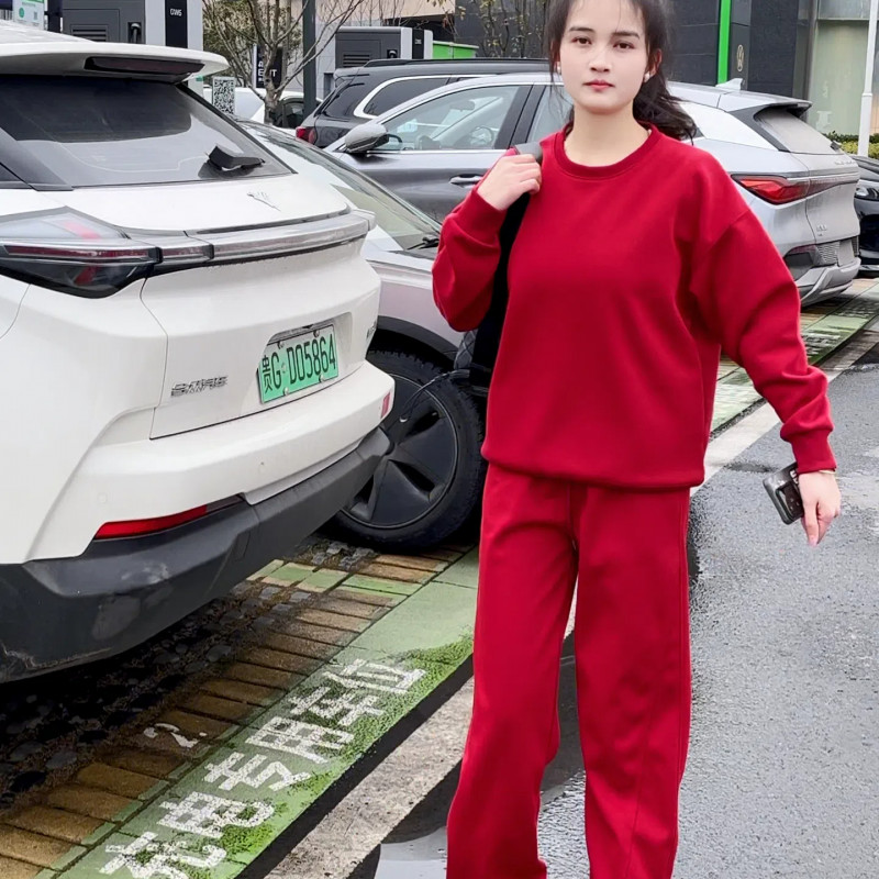 春款新款套装连帽卫衣卫裤束脚裤纯棉刺绣显瘦百搭简约高级重磅