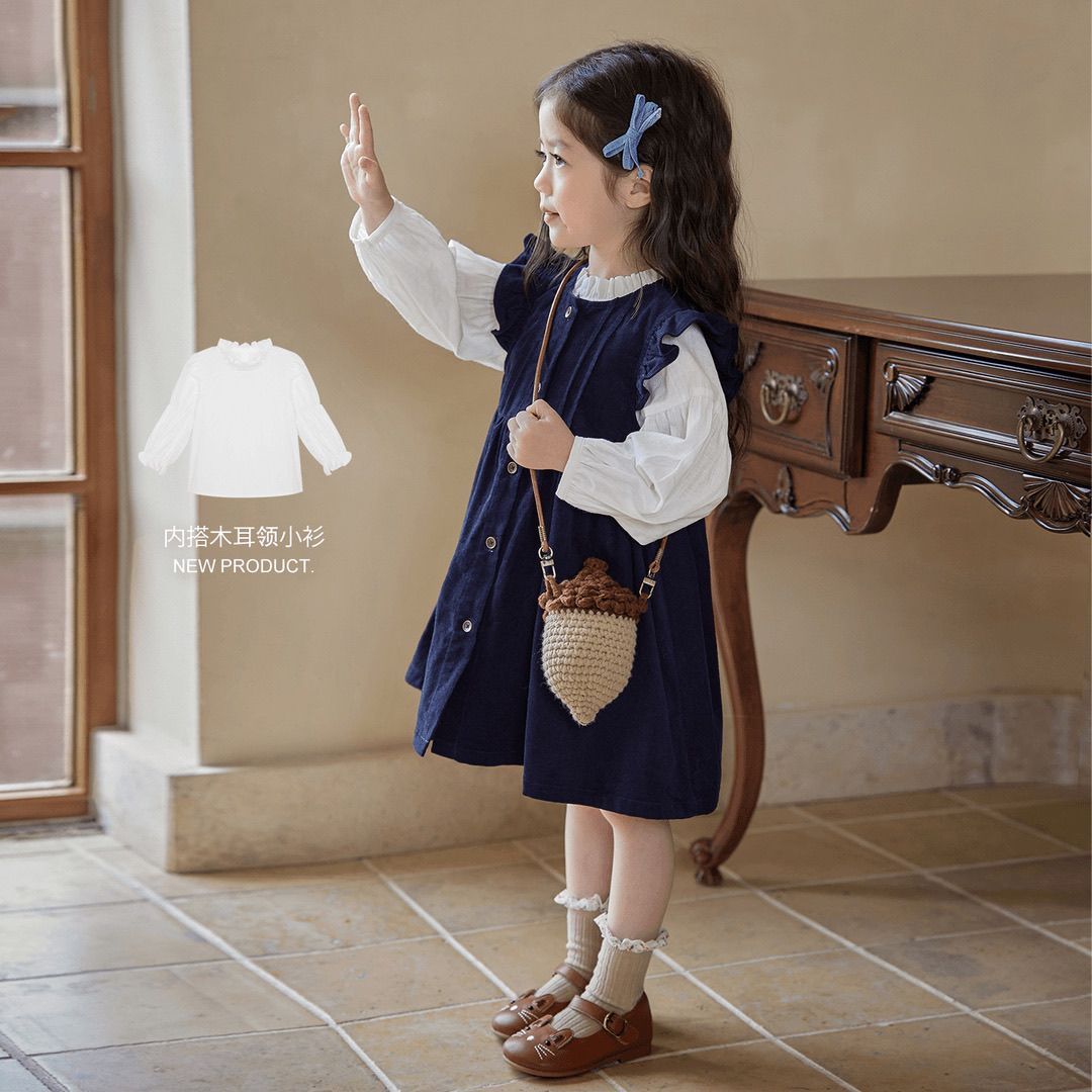 女童小香风套装春秋新款宝宝泡泡袖衬衫儿童韩系公主裙秋季两件套
