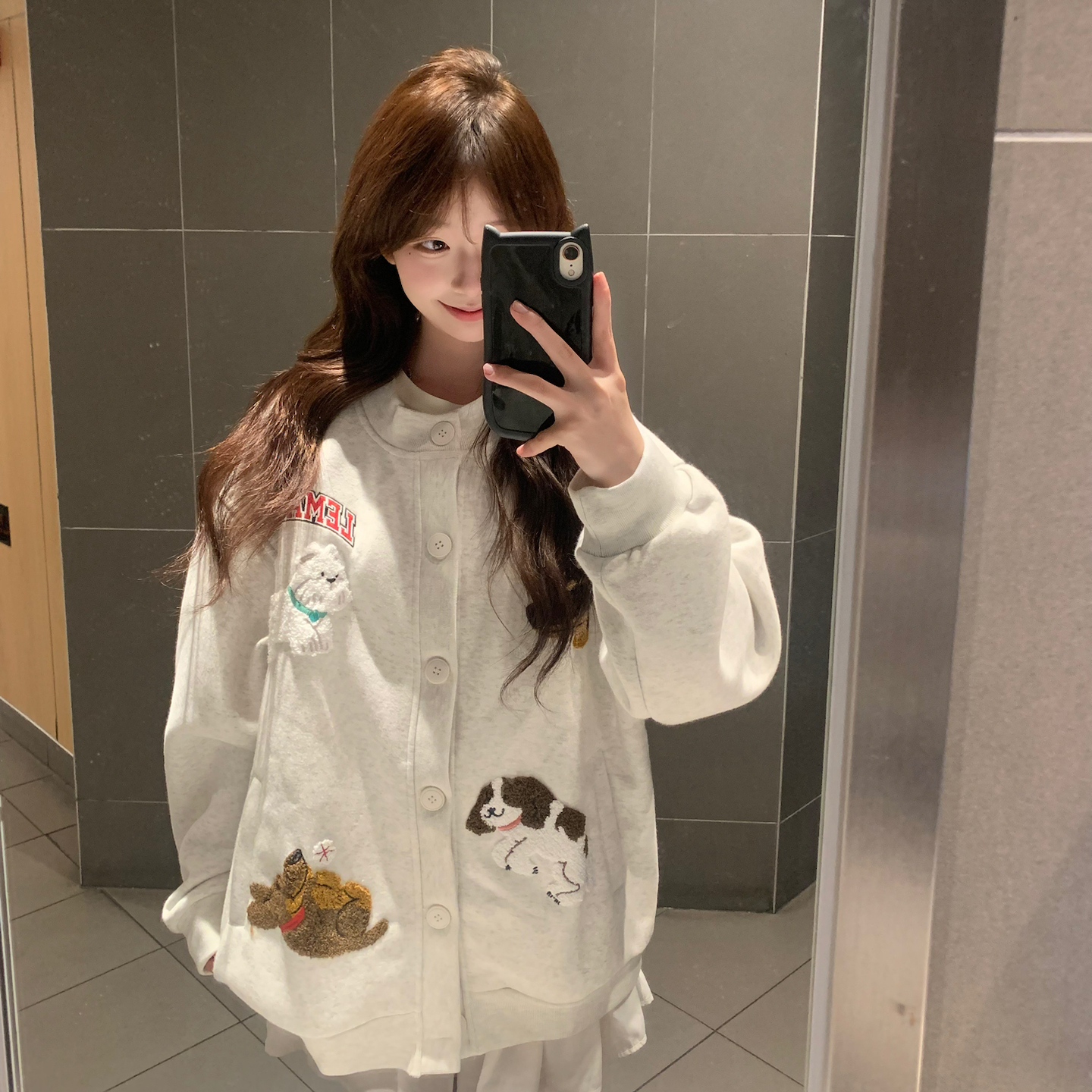 学院风毛巾绣纯棉华棉复合薄款ins少女长袖卫衣韩版卡通宽松