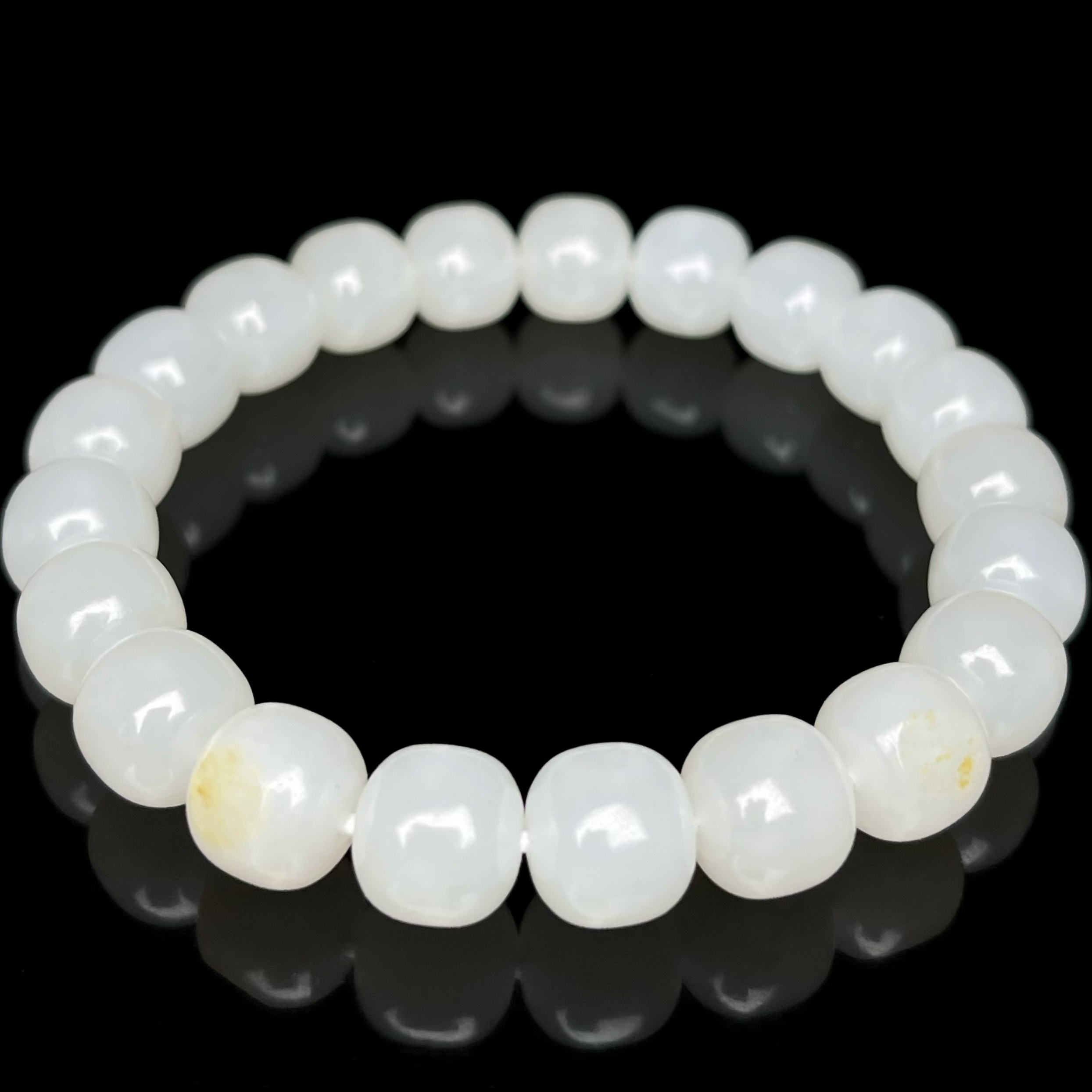 【和 田 玉 籽 料】卡10*9老型手串 同料2颗留洒金皮 白糯油细 0603