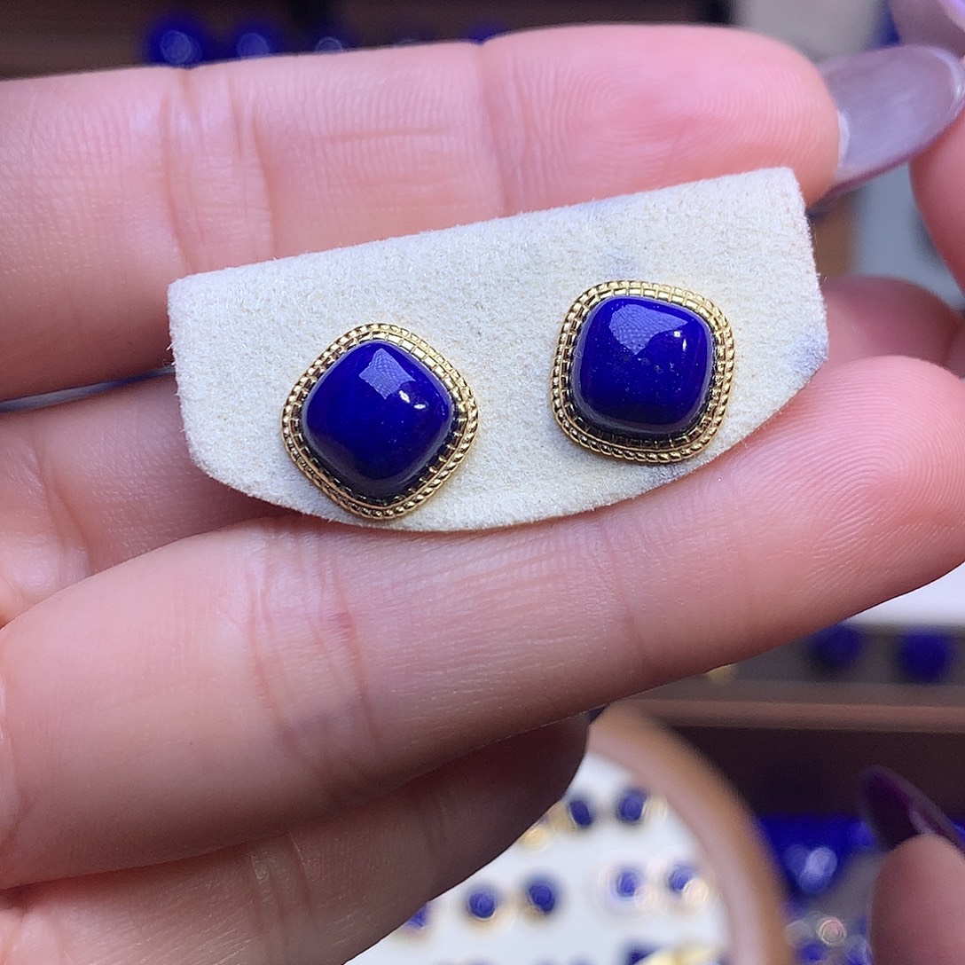 青金石银S925镶嵌耳饰10.5m