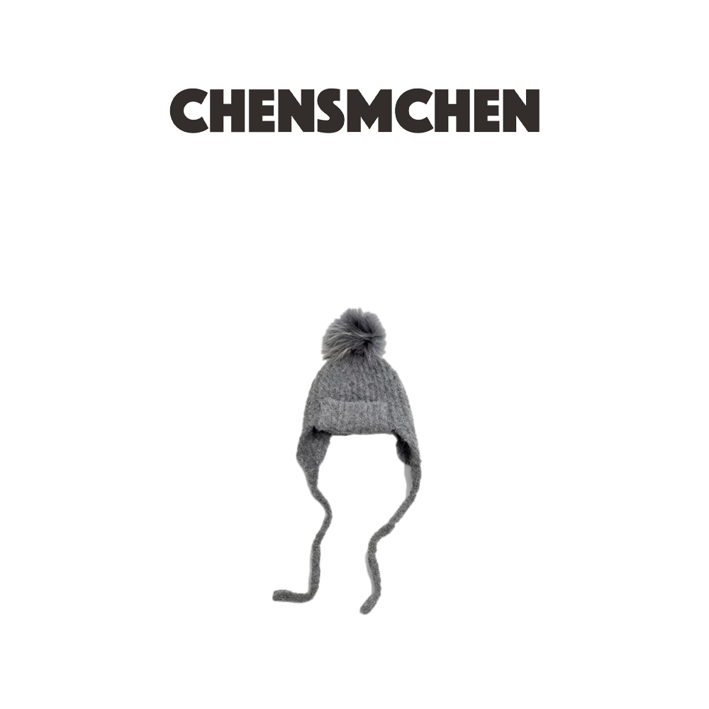 CHENSMCHEN 秋冬韩系慵懒风麻花护耳毛球针织帽