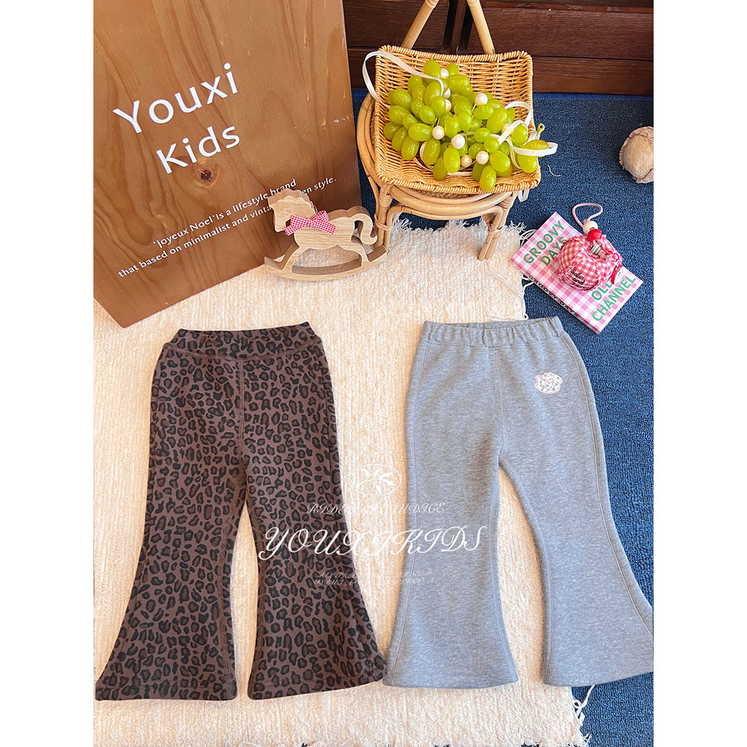 现飞飞家腿精裤秋款新女童时尚豹纹微喇洋气百搭加绒微喇裤FF2982
