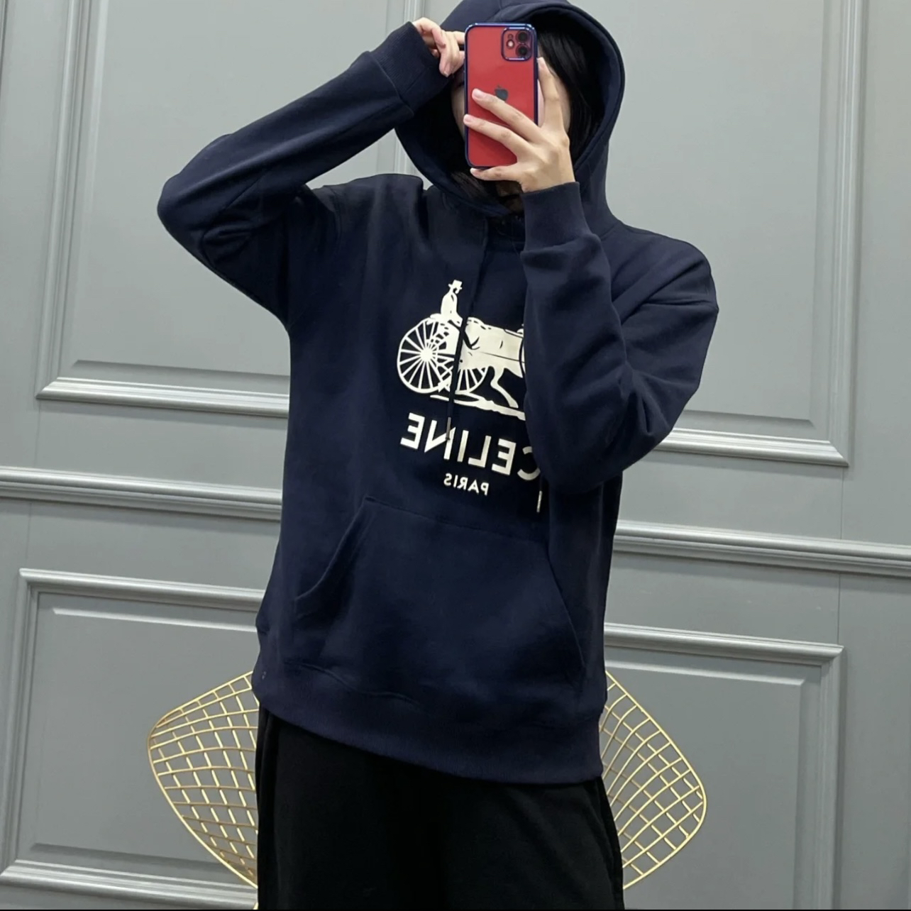 Celine/赛琳 ys160 标语马车logo连帽卫衣 L码