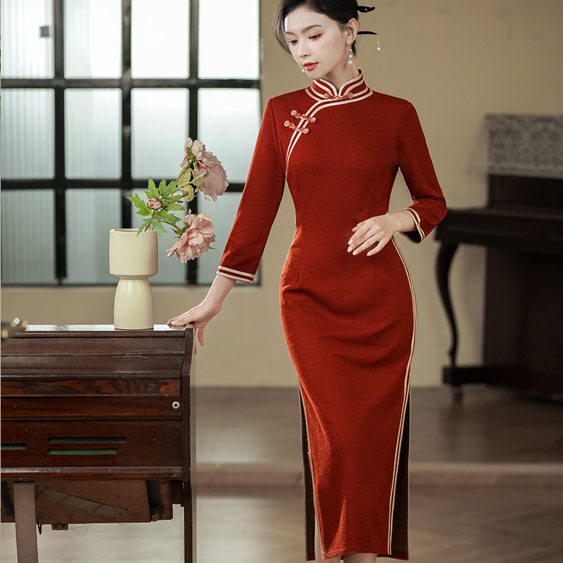 [juan96]2025秋冬新款提花中国风旗袍套装连衣裙高端日常时尚妈妈