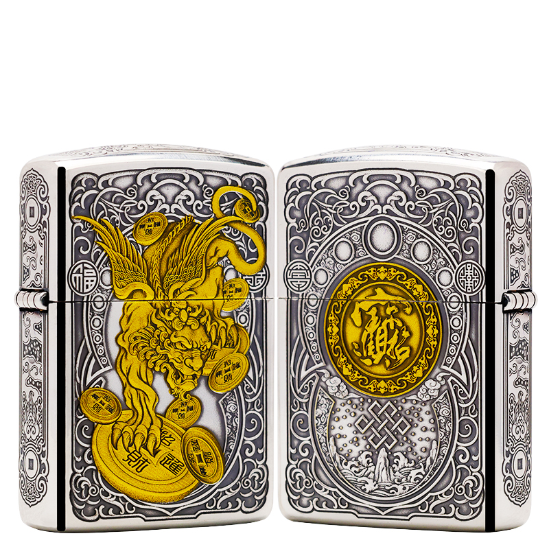 ZIPPO/之宝打火机镀银镀金3D浮雕【九钱貔貅YG】原装正品煤油机DYJ1