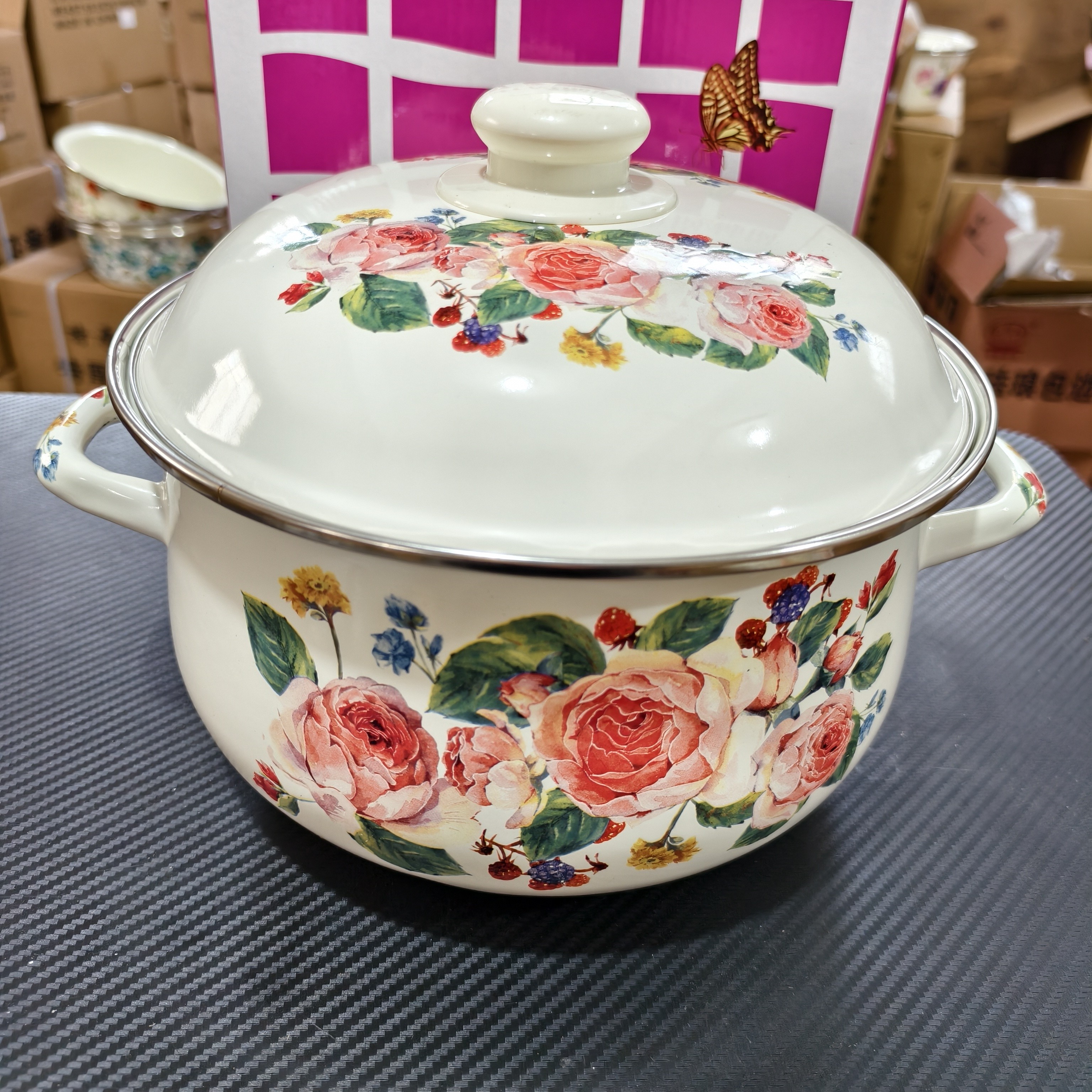 24厘米加厚缤纷搪瓷胖锅1个