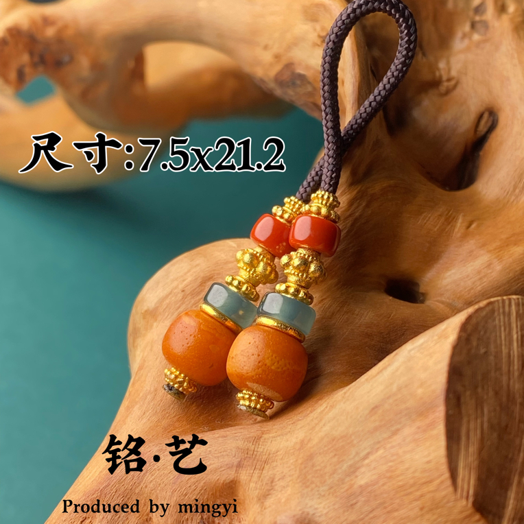 【铭艺•出品】俄料蜜蜡➕瓦西料南红➕天然翡翠➕18K金弟子珠