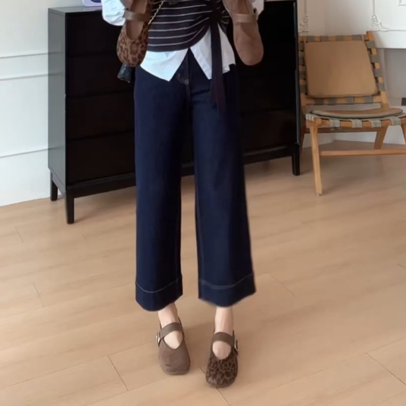 秋季休闲百搭显瘦刺绣波浪边四面弹九分牛仔裤LK2506165