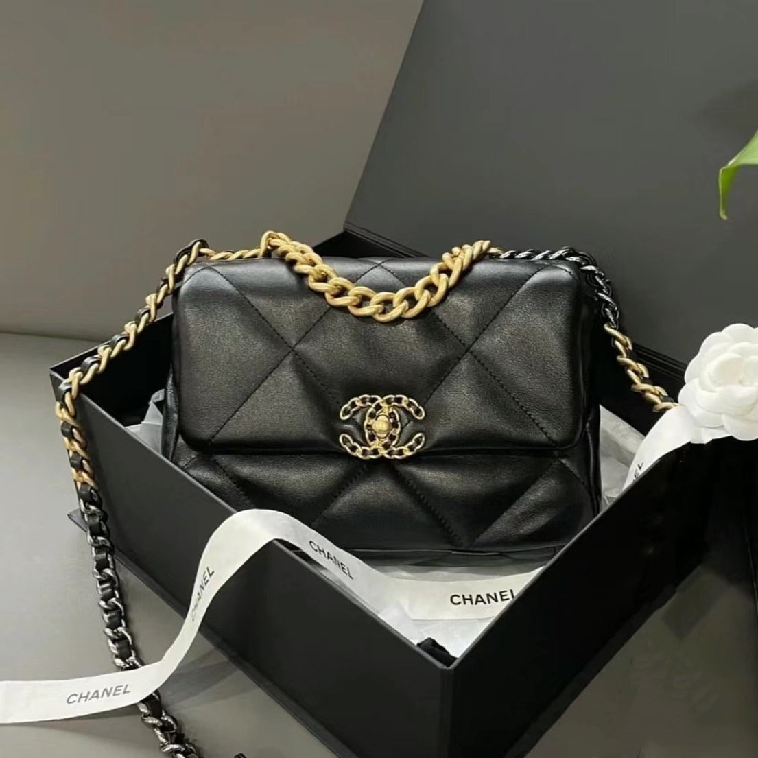 99新 Chanel/香奈儿 -488小花柳 19BAG 口盖包 小号 黑色 31开