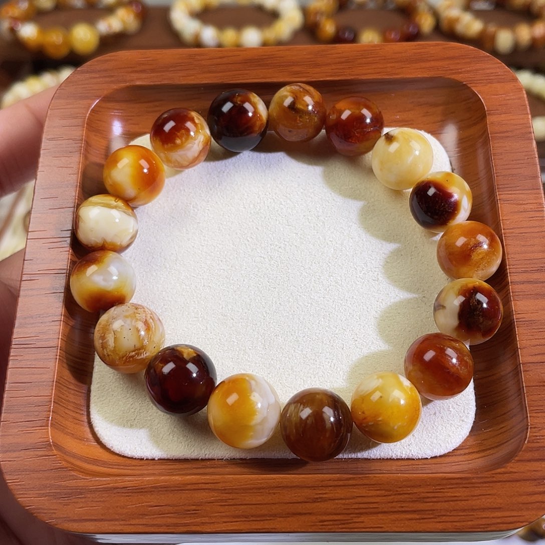 琥珀未镶嵌手链天然沁色蜜蜡手串12mm+