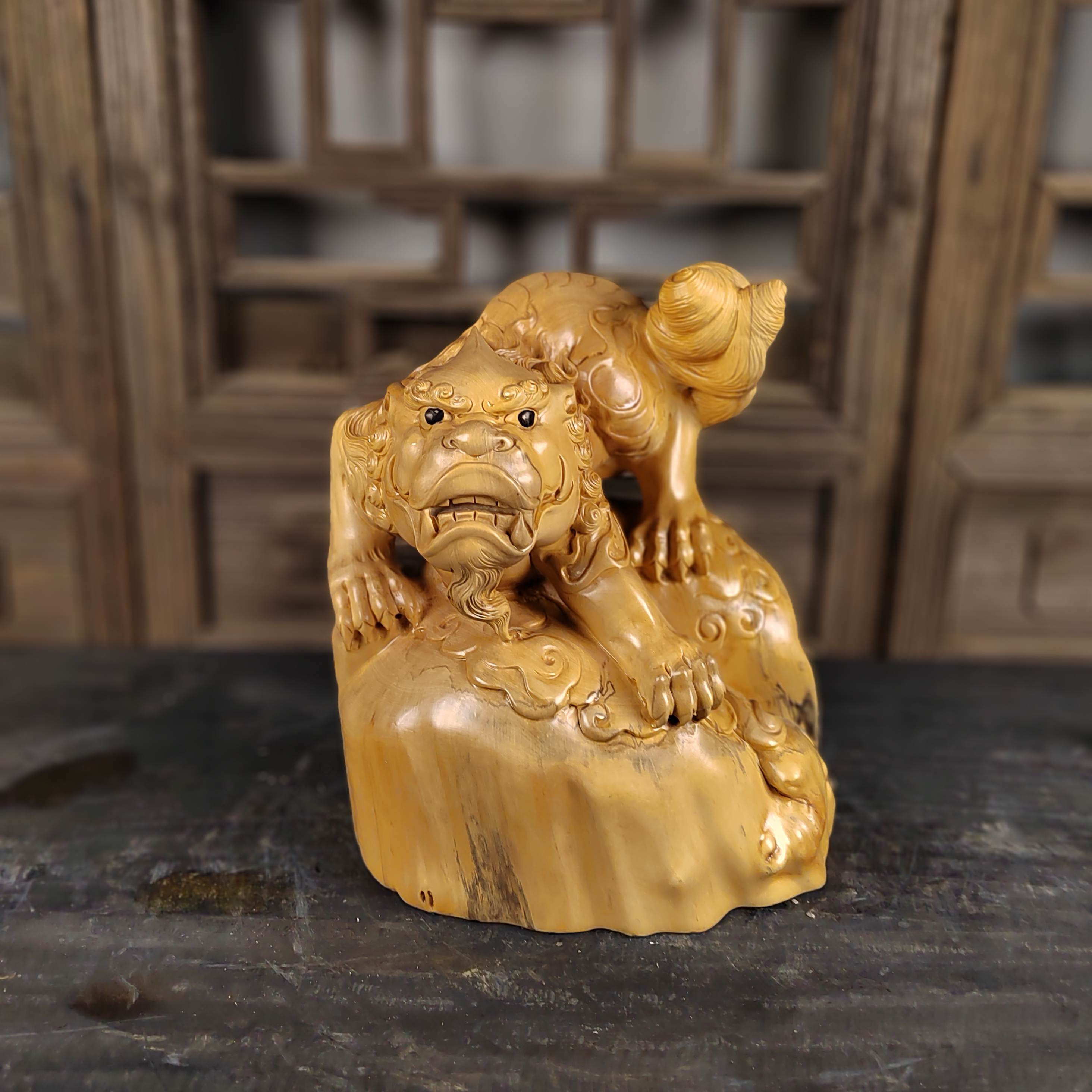 手工木雕工艺品摆件，招财貔貅26-22-30