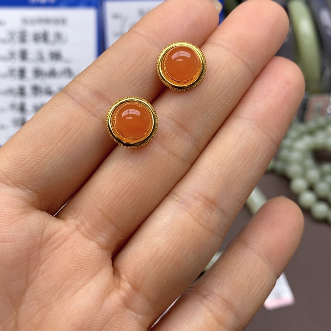 和田玉耳饰银S925镶嵌