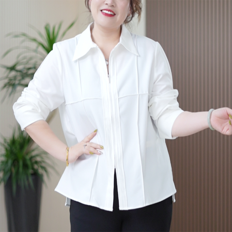 双斜TR短款外套微弹立体塔克线修饰利落时尚通勤大码春季衬衫女潮