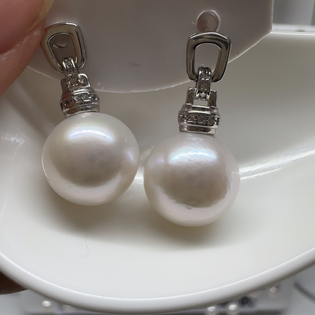 青****银S925镶嵌淡水珍珠耳饰12.7