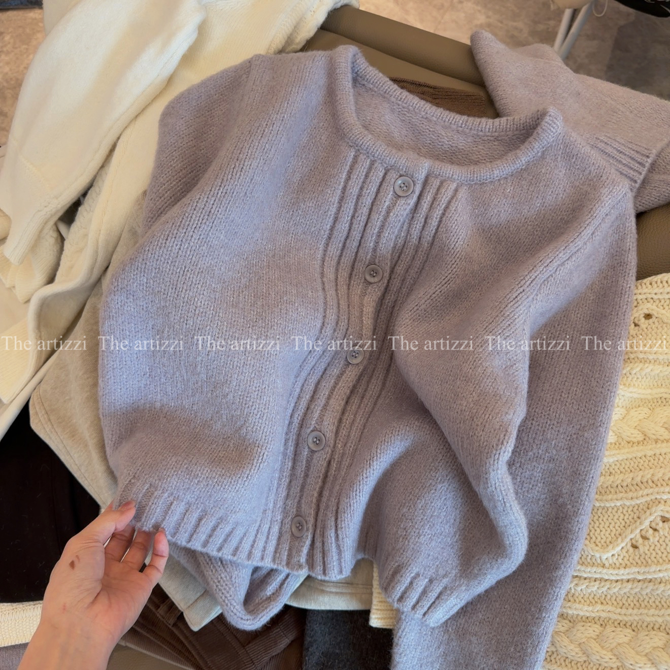 The Artizzi《芋泥紫酱》慵懒设计感圆领针织开衫