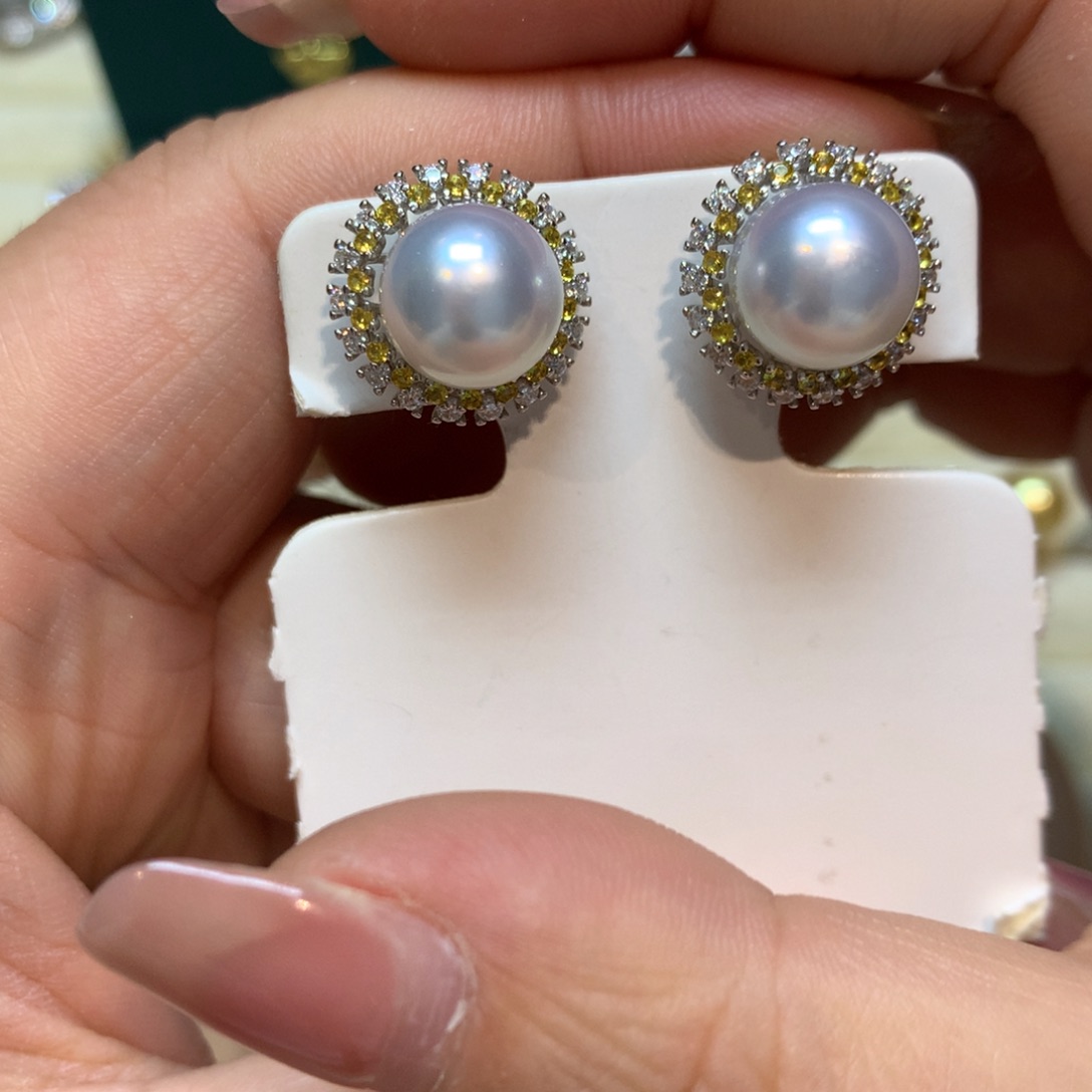 海水珍珠耳饰银S925镶嵌