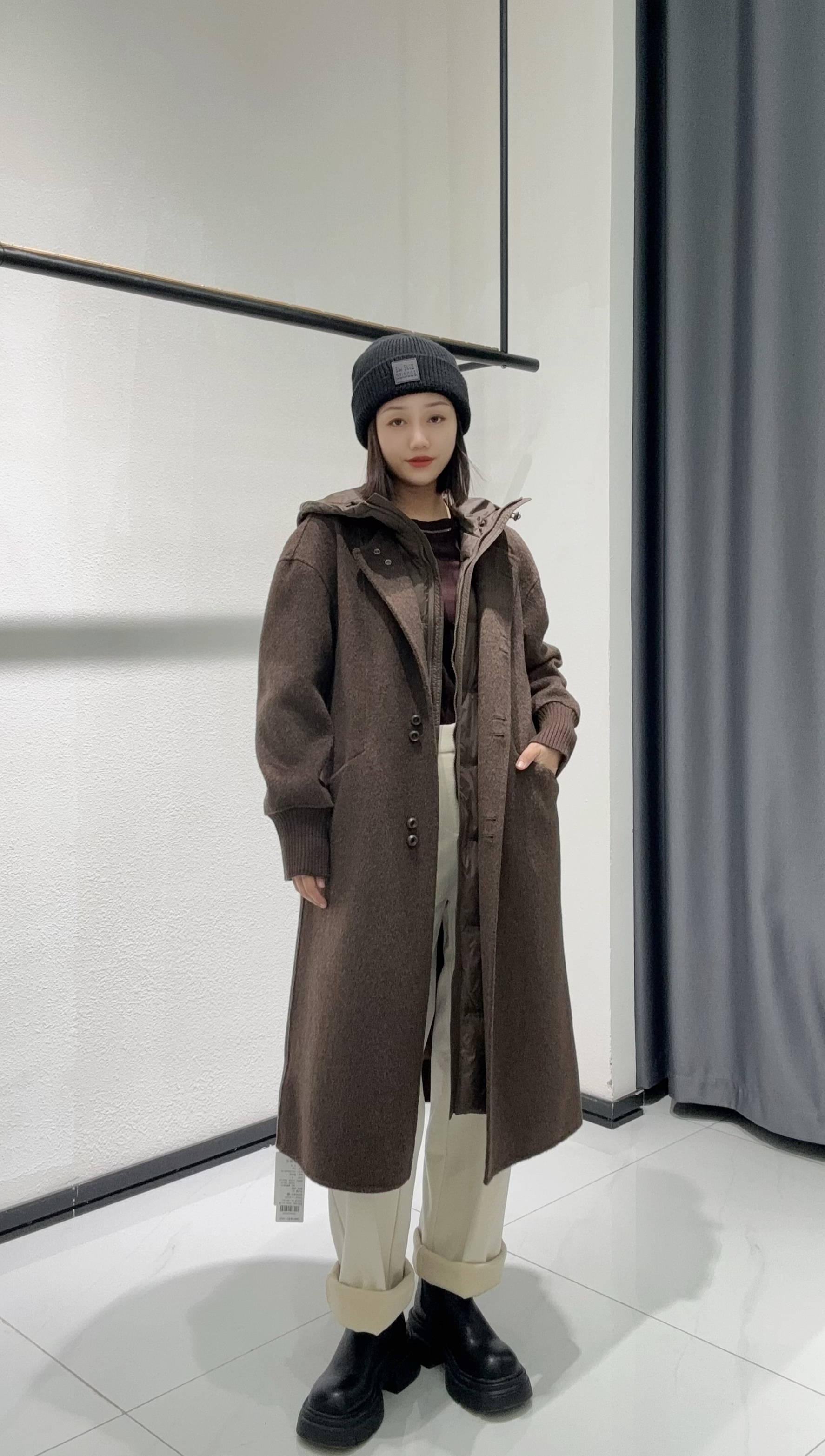 YIYAN艺燕-高定纯手工缝制双面绵羊毛羽绒马甲两件套大衣