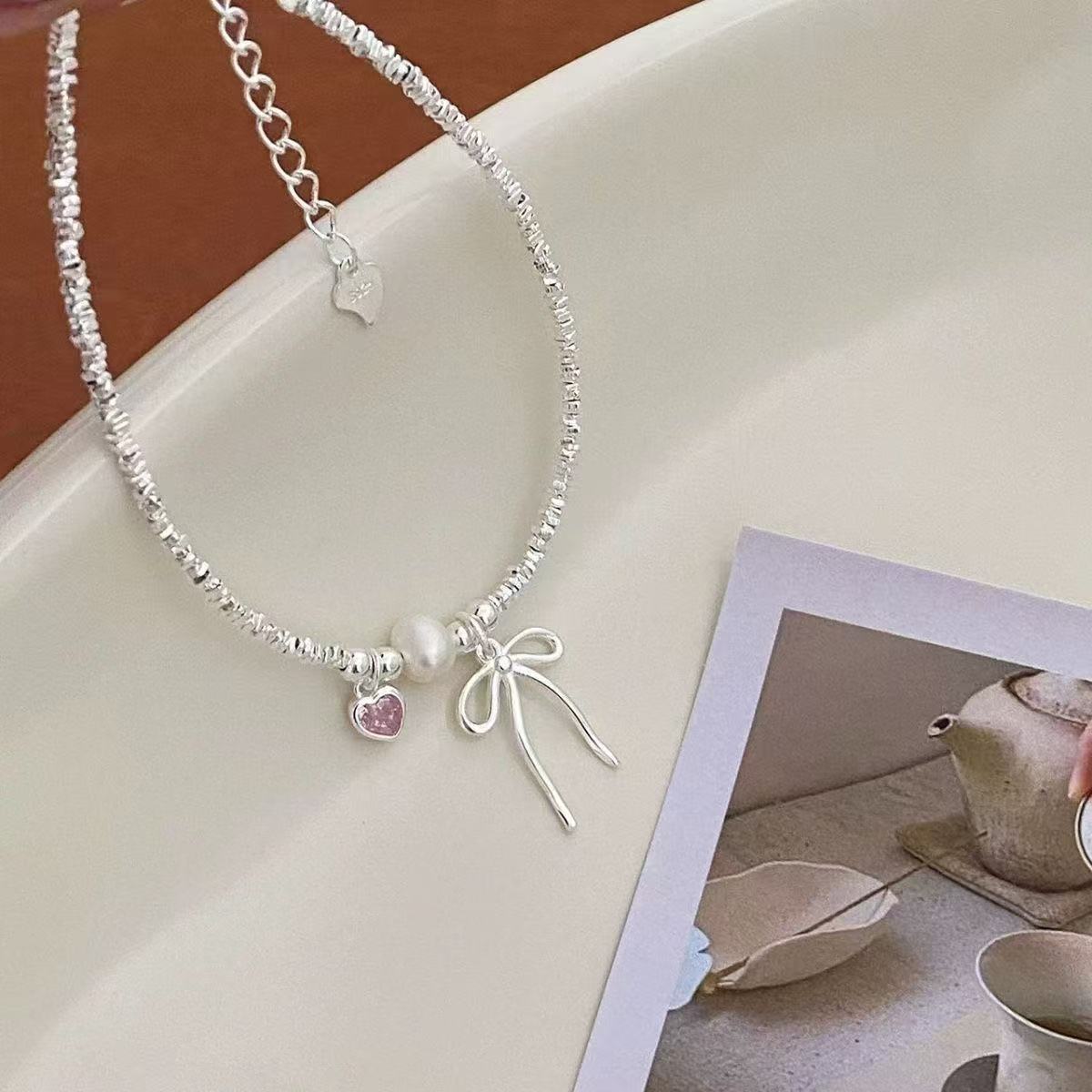 足银手链 设计百搭蝴蝶结手链简约气质小众素链826