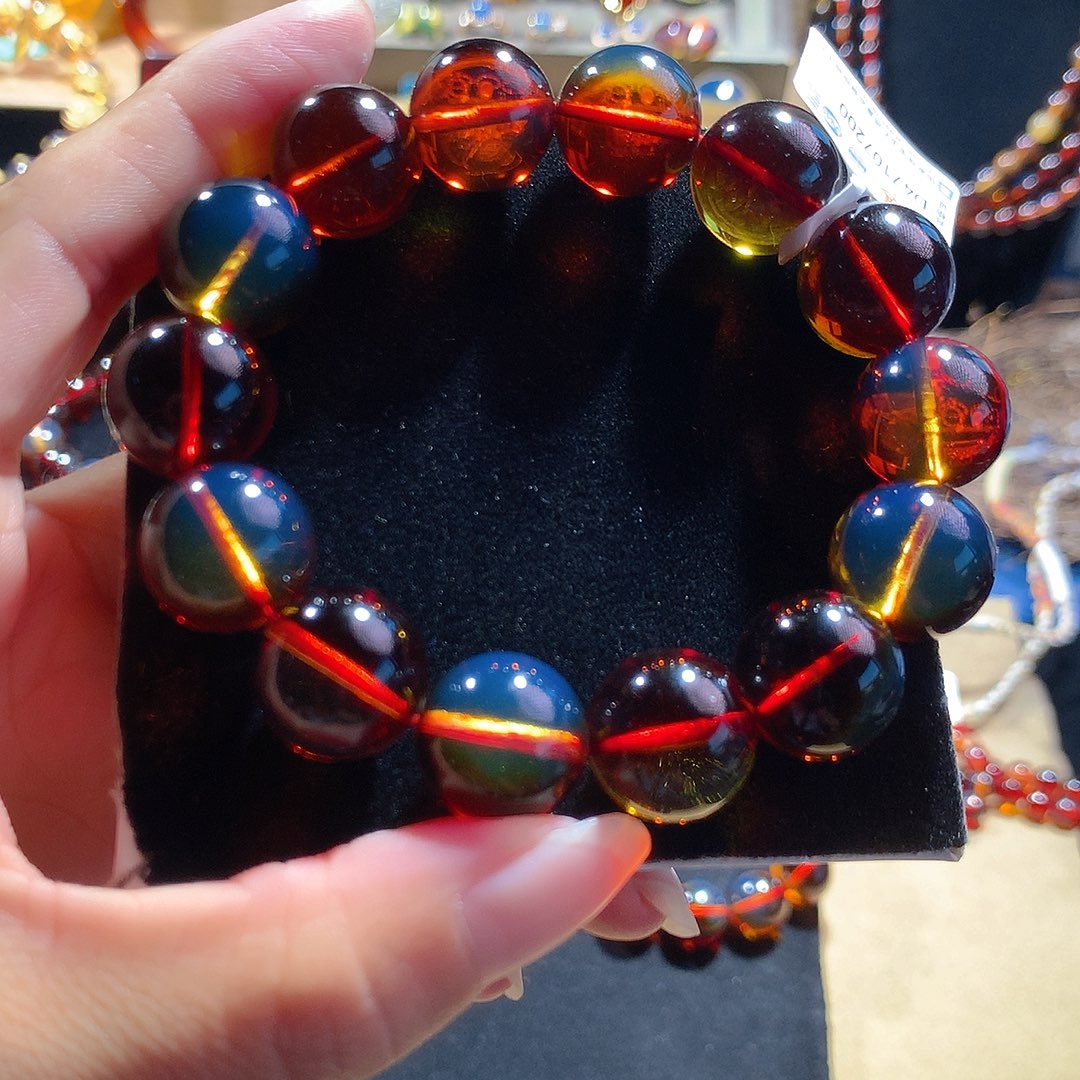 琥珀未镶嵌手链墨西哥馆藏红蓝手串15m