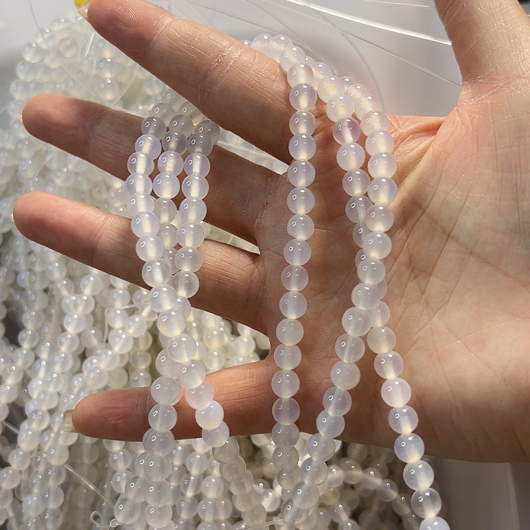 玛瑙/玉髓未镶嵌珠宝半成品荔枝冻白玛瑙卡6一条