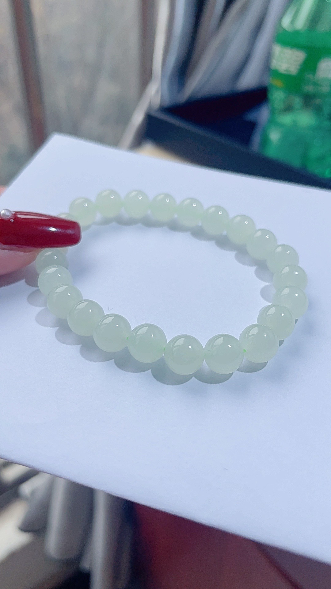 天然和田玉高冰晴白手串起冰起荧光
