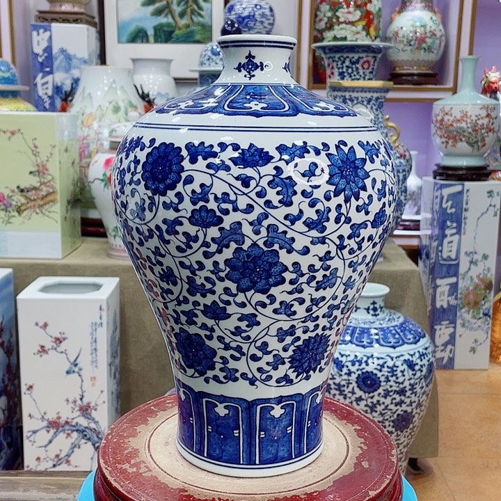 花瓶全手工釉下青花梅瓶