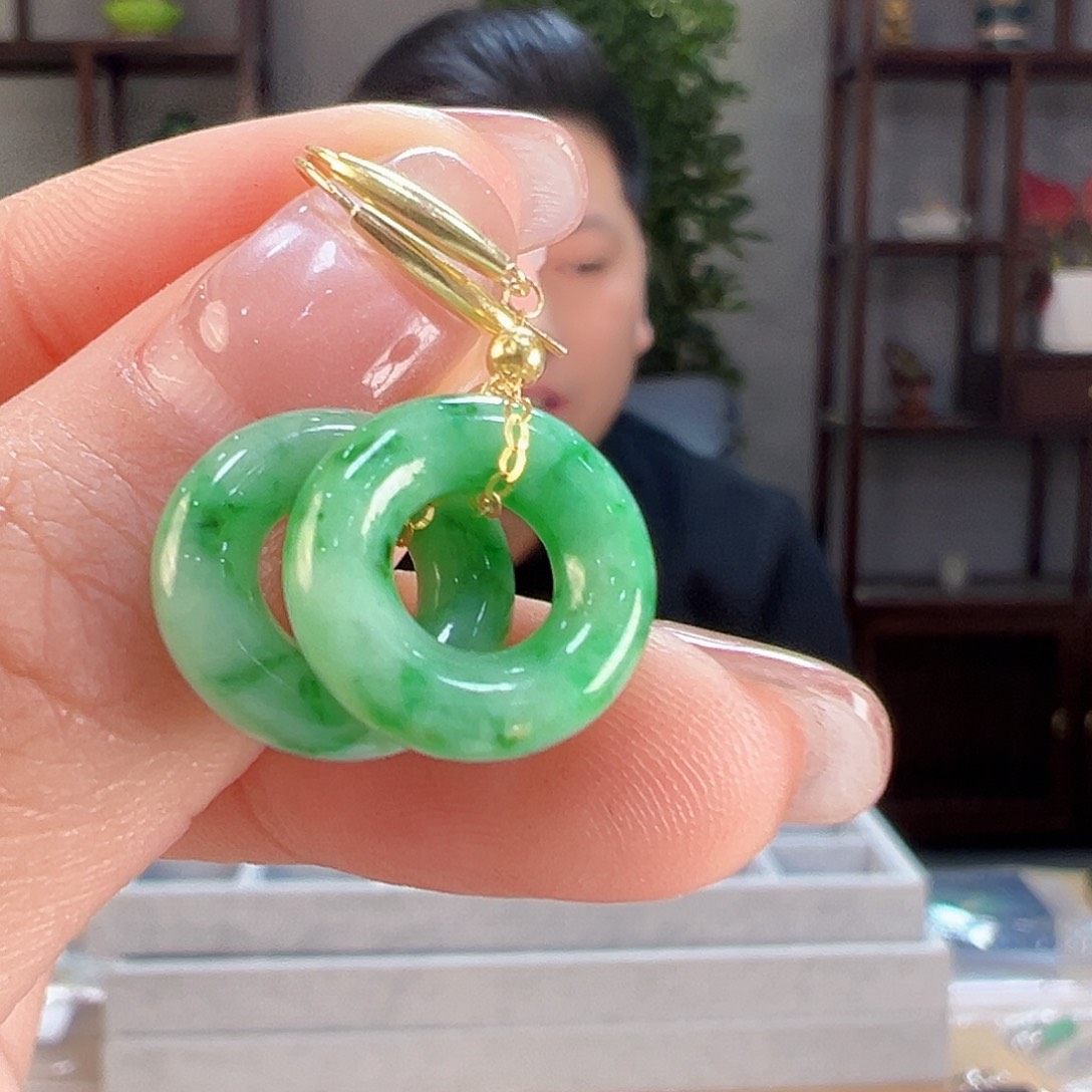 翡翠耳饰18K金镶嵌耳环51
