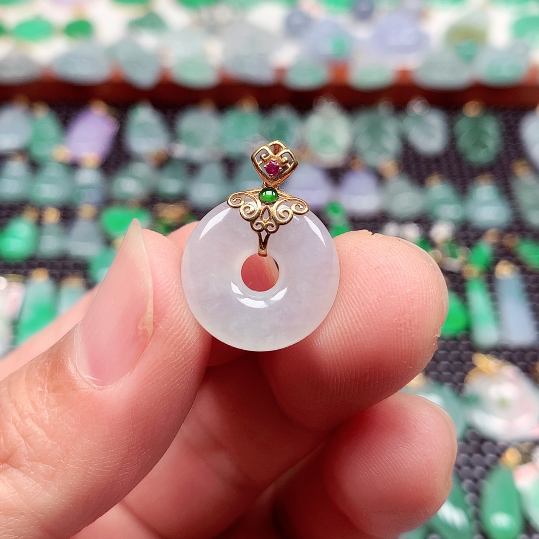 翡翠18K金镶嵌吊坠(不含链)