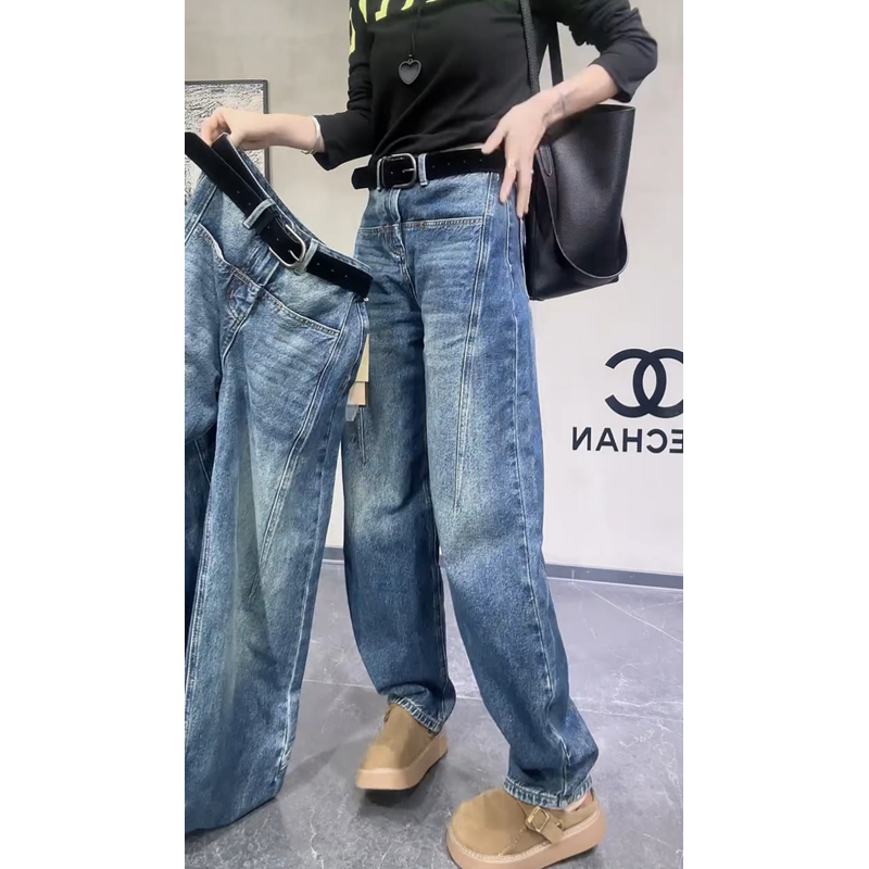 蓝色牛仔裤女士2025年夏季新款爆款裤子显瘦高腰弯刀裤宽松阔腿裤